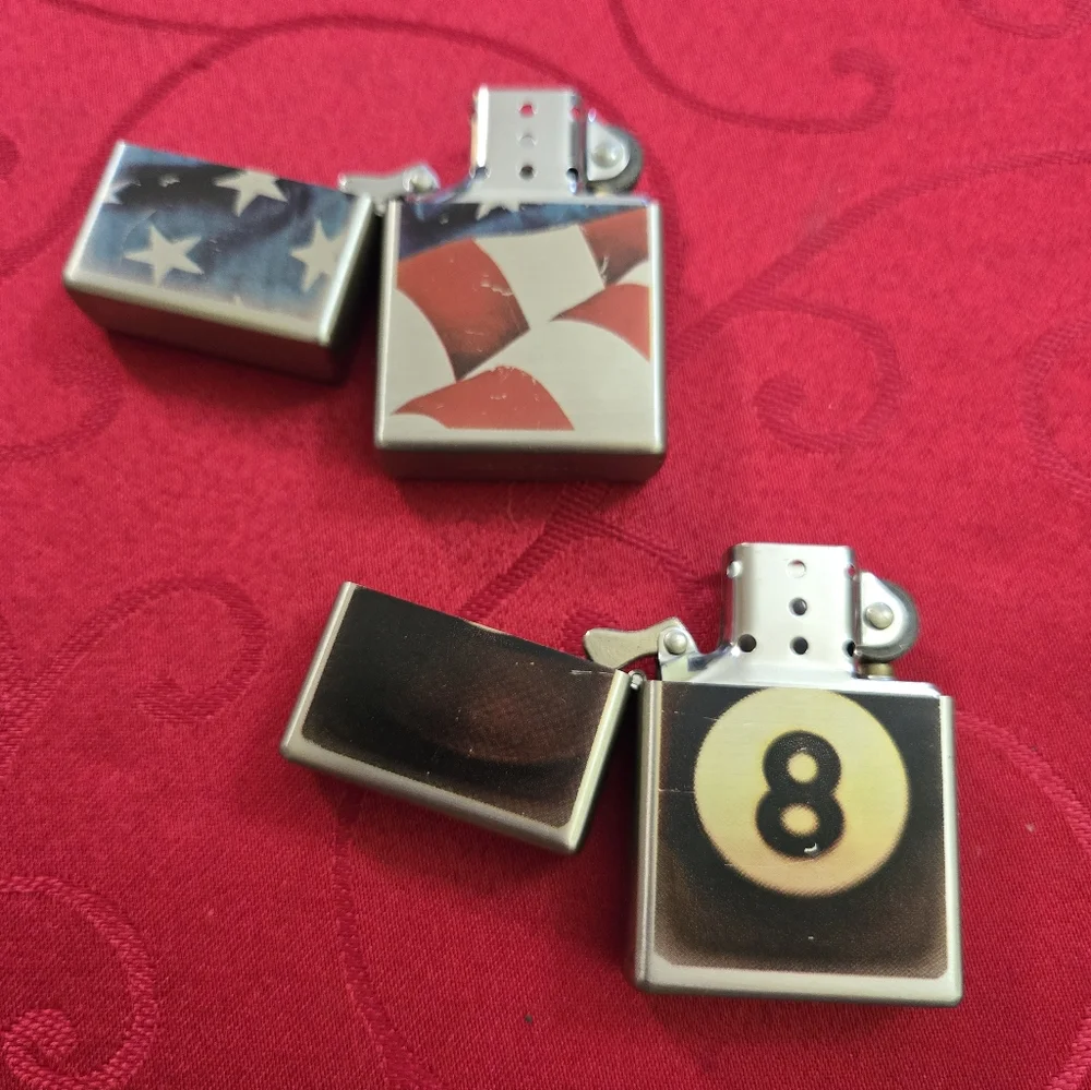 Patriotic Flag & 8-Ball Brushed Metal Lighters - Picture 2 of 16